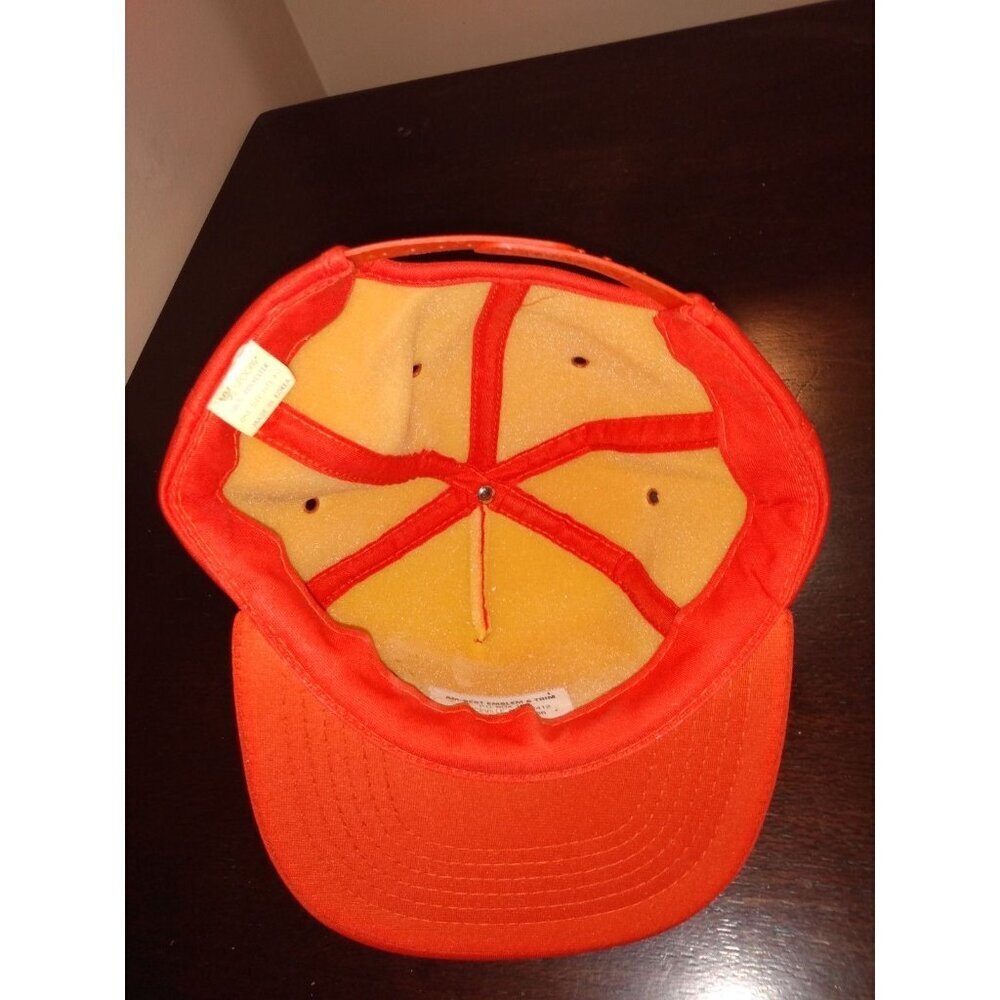 Vintage Adirondack Mountains Snapback Hat Bear Trucker Big Patch Orange Hunting - Picture 5 of 6